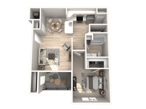Floor plan for 1 bed, 1 bath, 782 sqft